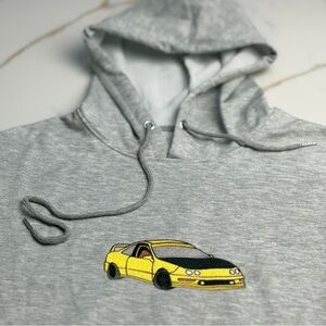 Gray Hoodie with Yellow Car Design